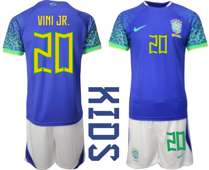 Youth 2022 World Cup National Team Brazil away blue #20 Soccer Jersey